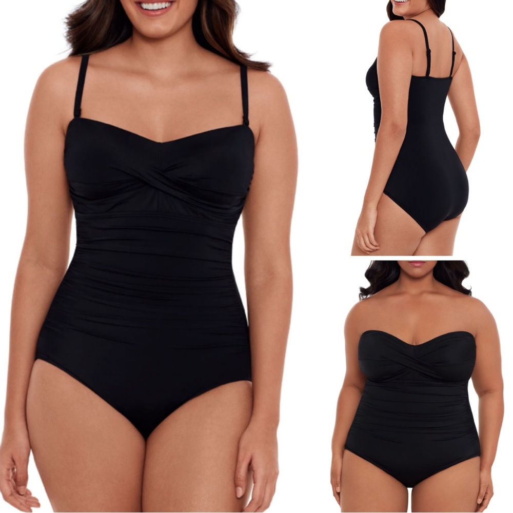NWT Miracle slimming swim suit plus size 1X S Black Flattering Modest 1-pc 50’s